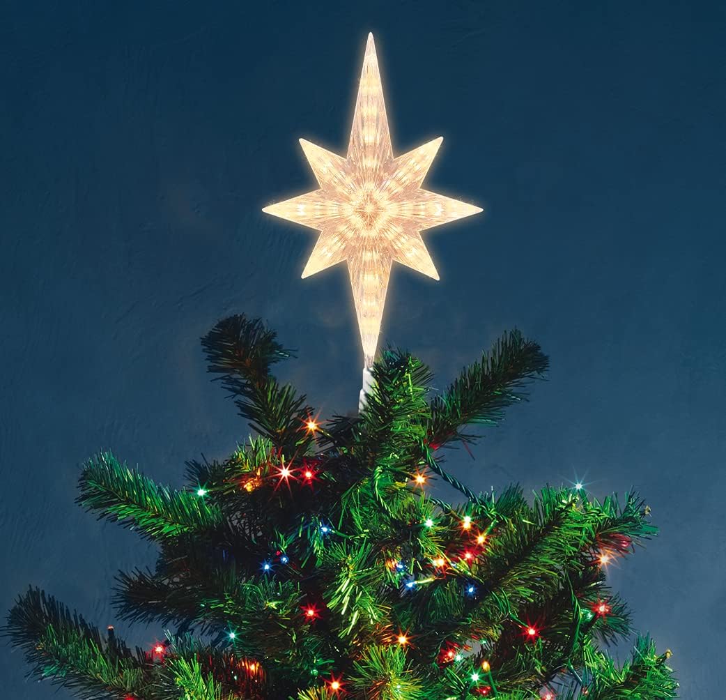 LAMPHOME Christmas Tree Topper Star Warm White Light Christmas Tree Decor for Christmas Holiday Home Fit for General Size Xmas Tree (11 Inch 41 LED Twinkling Warm White)