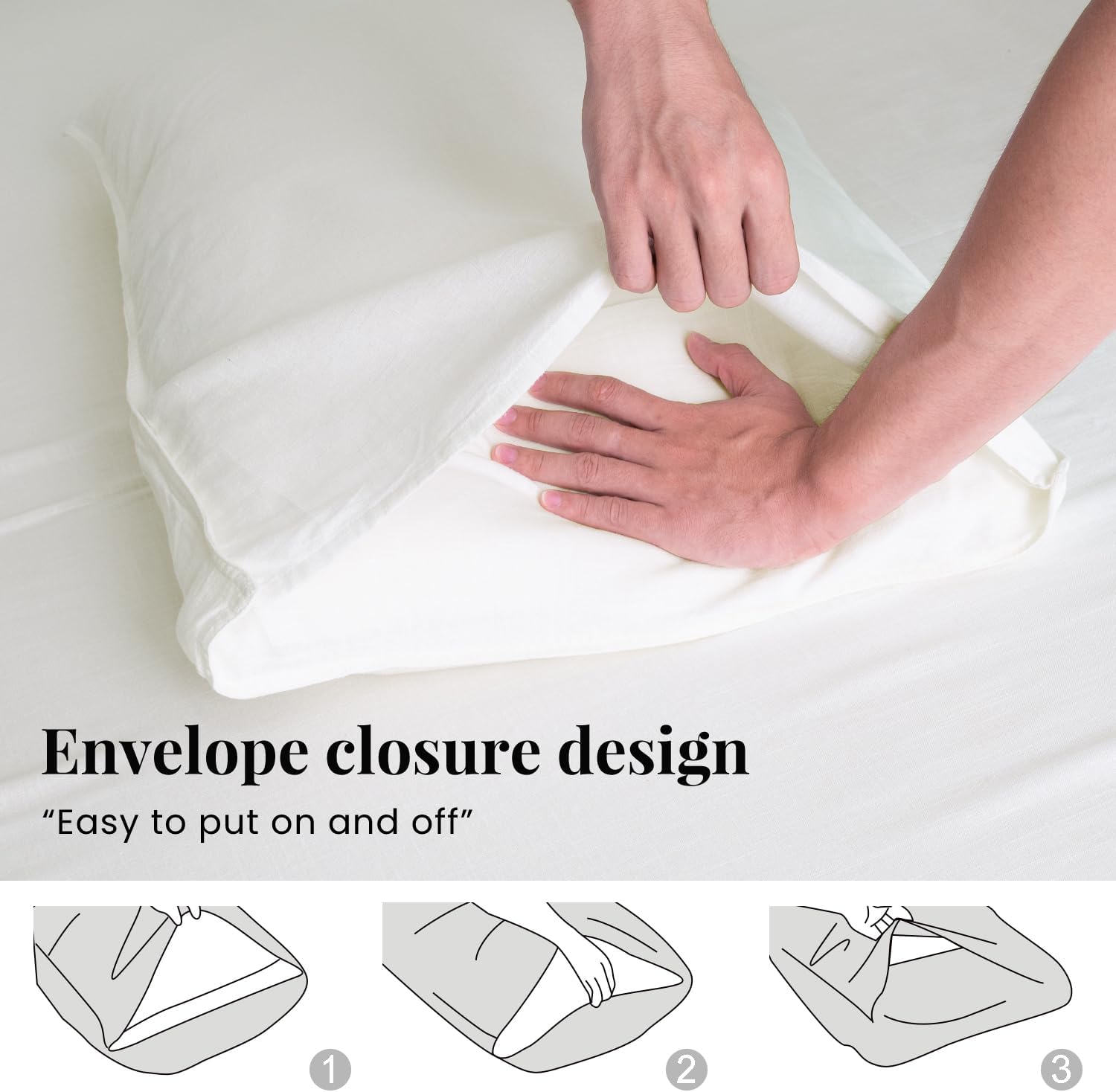 Linen Sheets Set Full Size, French Linen Blend Bed Sheets Set 4PC,16 Inch Deep Pocket Fitted Sheet,Cooling & Breathable Sheets for Hot Sleepers,Off White