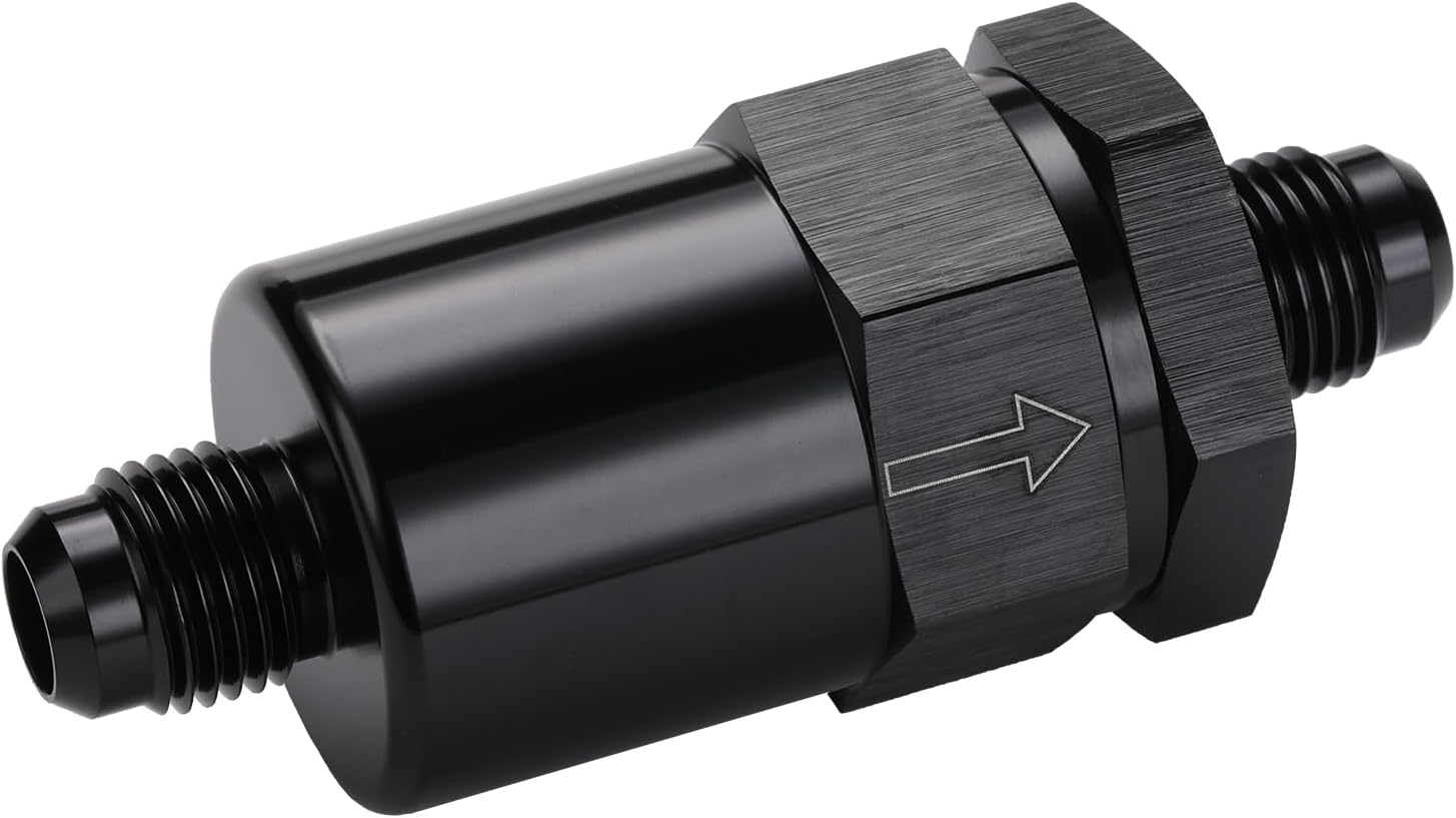 6AN Billet Inline Fuel Filter 30 Micron Aluminum Black