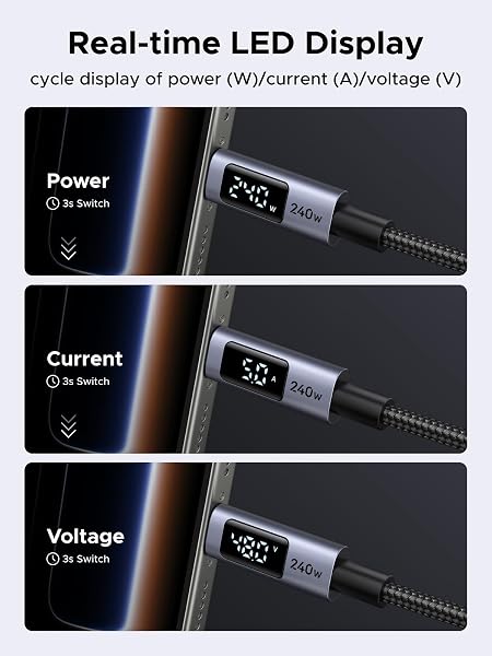 UGREEN 240W USB C to USB-C Cable with Digital Display PD 3.1 Type C to C Fast Charging Cable Compatible with MacBook Pro M4/Air, iPad Pro 2025, HP EliteBook, iPhone Air/17/16, Galaxy S25, 1M - 3