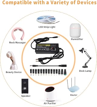 3V ~ 24V 3A 72W Power Supply Adjustable 3V 5V 6V 9V 12V 15V 16V 18V 19V 20V 24V Universal VariableAC/DC Adapter 100V-240V AC to DC Converter with 14 Tips for LED Strip Light Speaker Router