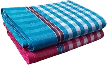 SJ SHINE Super Soft Cotton Bath Towel/Thorthu/Thondu Non-Terry Gamcha Bath Towels Quick Drying Light Weight, Thin Towels for Bath Men & Women (65 * 130 cm)- Multicolor (Cubes,2)