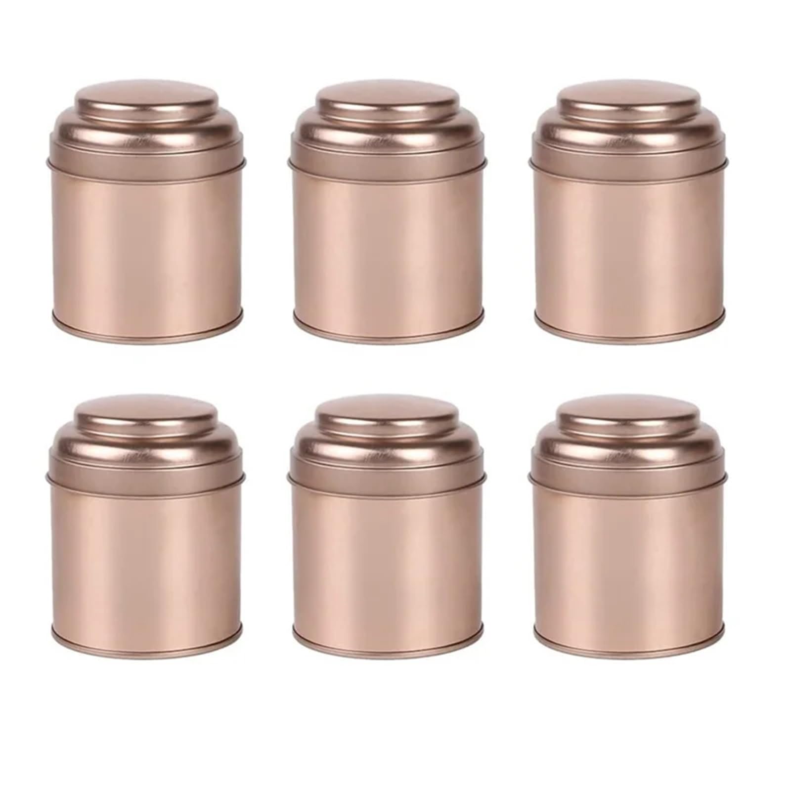 XIEHYA 6Pcs Tea Tins Canister With Airtight Double Lids,Mini Tin Can Box And Small Round Kitchen Canisters For Tea(Rose Gold)