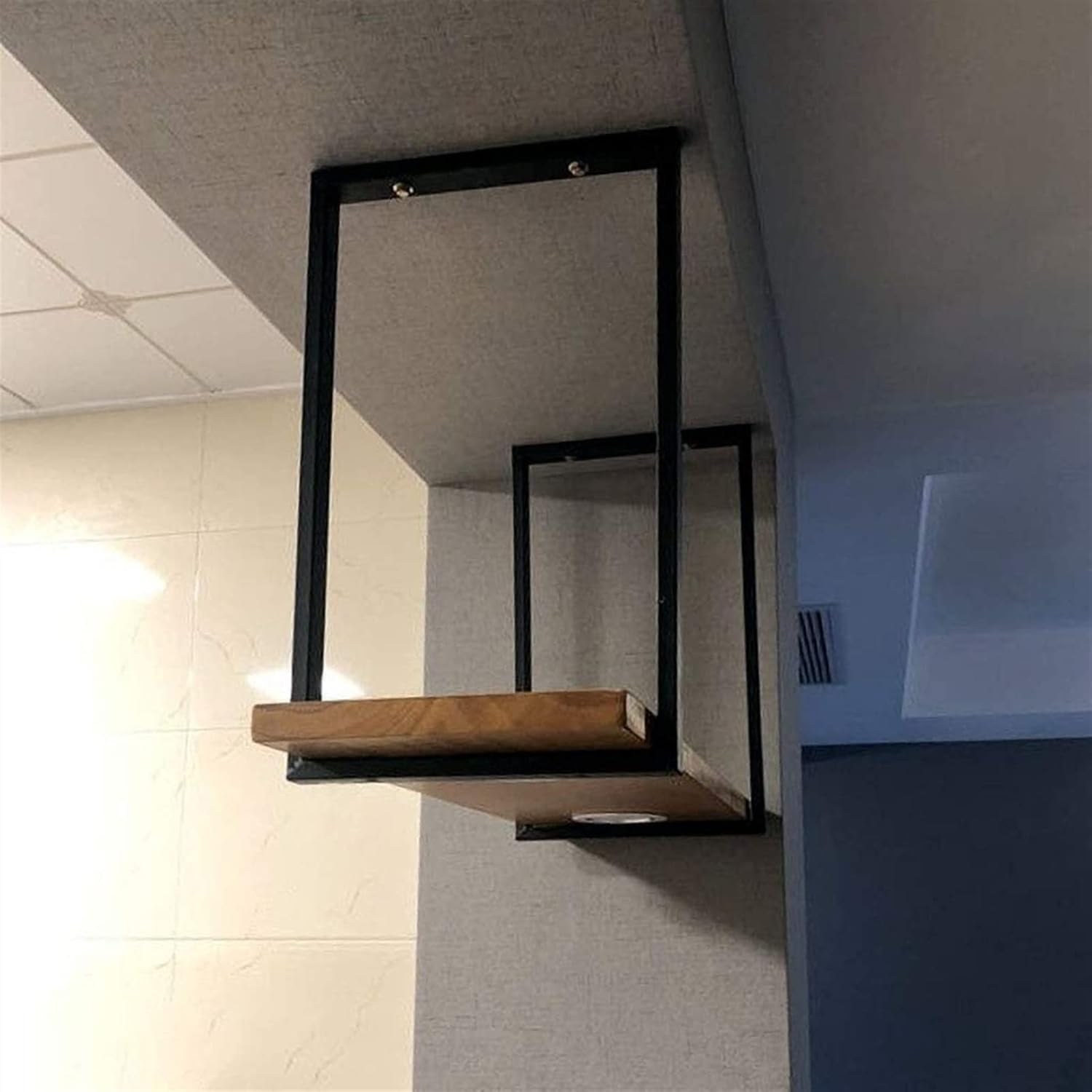 Hanging Shelf Ceiling Shelf Wine Rack, Hanging Shelves Single-Tier Hanging Kitchen Wine Rack, Plant Support Nordic Retro Wine Rack, Wine Glass Holder, Wine Bottle Rack Can Hold 5