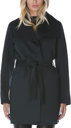 TAHARI Womens Double-faced Luxury Soft Wool Blend Peacoat- Wrap Wool Coat With Removable Belt
