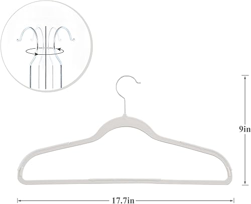 Miniatura 7 de VECELO Paquete de 50 perchas para ropa, colgador de plástico antideslizante, gancho giratorio de 360 y ahorro de espacio para armario de dormitorio,