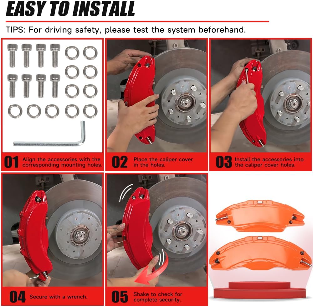 Brake Caliper Covers Compatible with Tesla Model Y Juniper 2025-2026, 19 20 Inches Front and Rear Brake Wheel Hub Brake Caliper Covers 4 Pcs For Model Y Juniper Accessories Orange