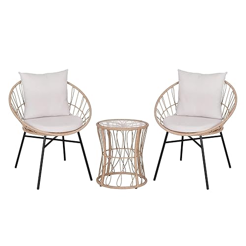 Devon Indoor/Outdoor Bistro Set - Tan Finish Rattan Rope Papasan