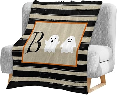 Kids Throw Blanket, Boo Halloween Ghost Black Stripes Vintage Brown Soft Fleece Blanket Kids Bedding Lightweight Bed Flannel Blanket for Girl Boys Toddler, 50x60 Inch