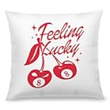 Retro Preppy Cherry Lucky 8 Ball Pillow Covers 18x18, Girly Bedroom Decor, Trendy Funky Y2K Cherry Decorative Throw Pillow Covers for Girls Room Dorm Apartment