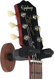 Guitar Wall Mount Auto Lock,Guitar Wall Holder with Nitro-Safe Velvet,Universal Compatibility for All Headstocks and Neck Widths Supports Acoustic, Electric, and Bass Guitars (Wood Red)