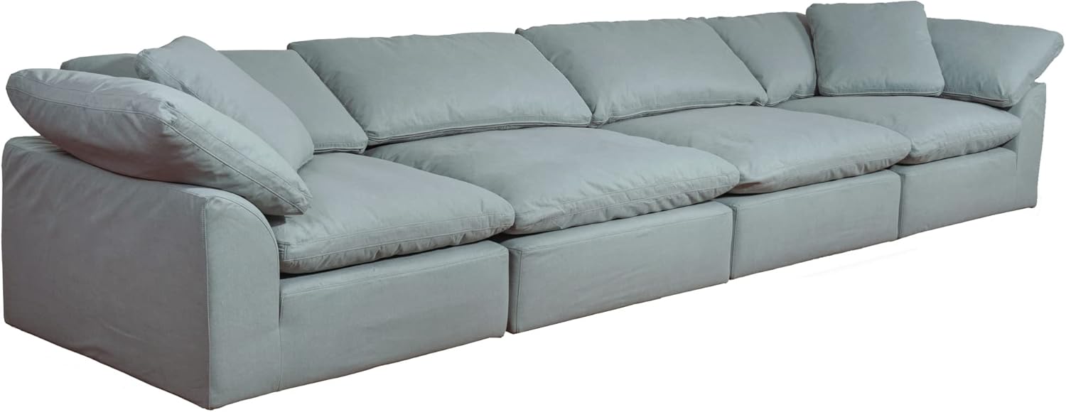 Sunset Trading Contemporary Puff Collection 4 Piece 176" Wide Slipcovered Modular Sectional Sofa | Deep-Seating Down-Filled Couch | Stain-Proof Water-Resistant Washable Performance Fabric | Ocean Blue | Performance Fabric, Buildable