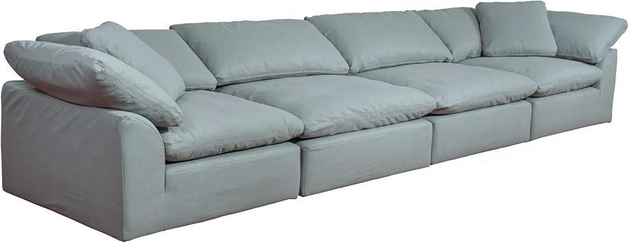 Sunset Trading Contemporary Puff Collection 4 Piece 176" Wide Slipcovered Modular Sectional Sofa | Deep-Seating Down-Filled Couch | Stain-Proof Water-Resistant Washable Performance Fabric | Ocean Blue
