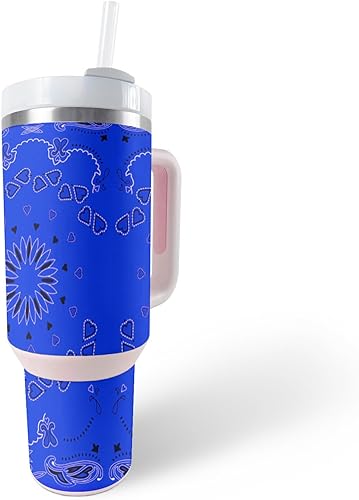 MightySkins Skin - Vaso compatible con Stanley The Quencher H2.0 FlowState de 30 onzas, bandana azul, funda protectora, duradera y única de vinilo,