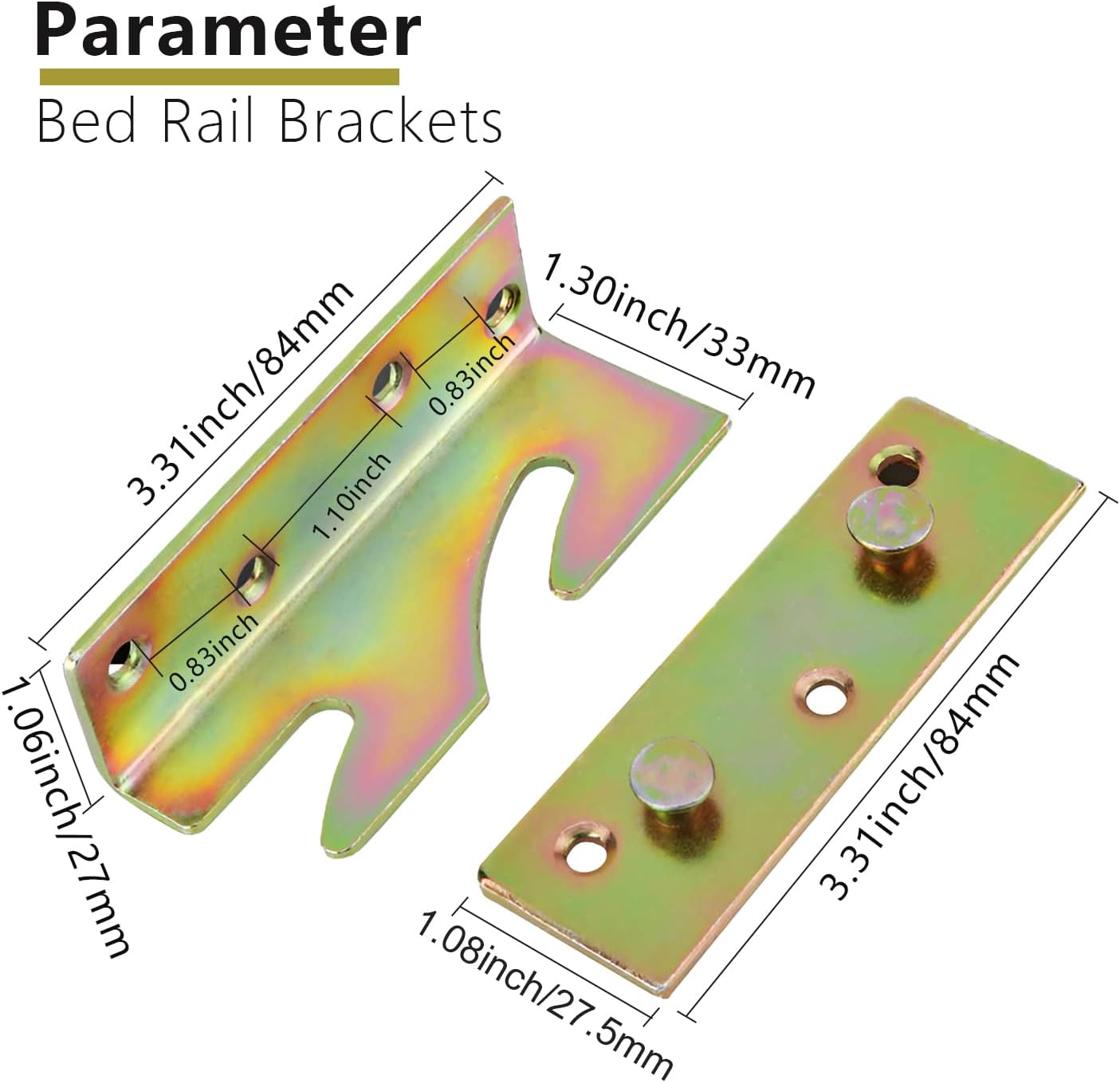 Rockgoya Bed Rail Brackets, Gold-Colorful Bed Frame Hardware, Set of 8 Pack Wooden Bed Brackets with Screws, Bed Rail Fittings, Heavy Duty Non-Mortise