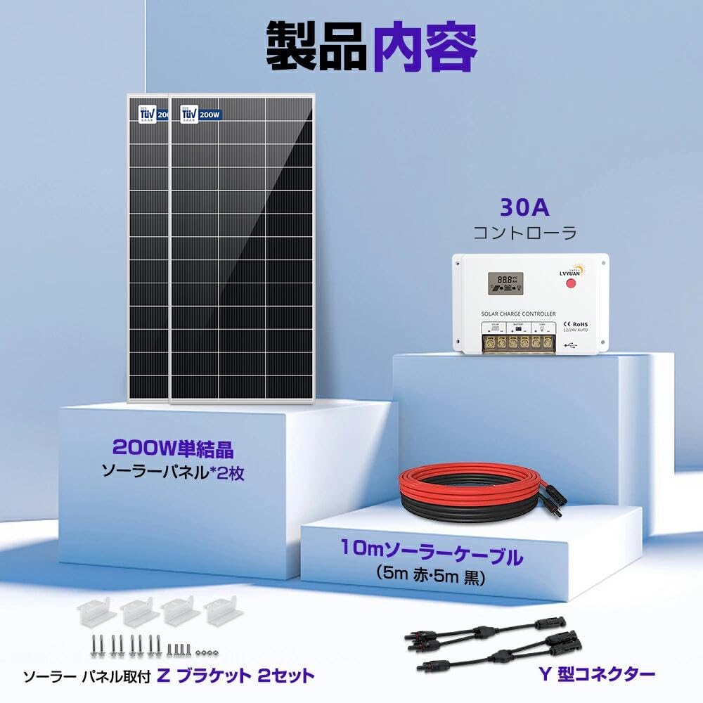 Amazon | リョクエン 400W ソーラーパネル セット 発電量1.6kwh高性能