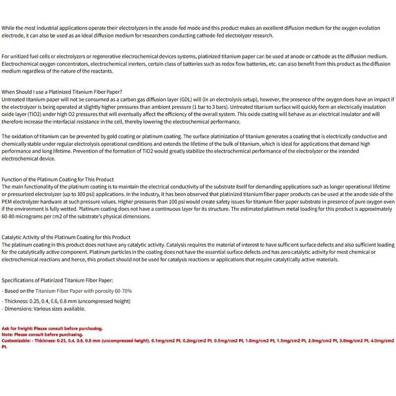 Generic Diffuser Material Research Grade Platinized Titanium Fiber Paper - Chemical Plat - 0.1mg/cm2 Pt… (0.6mm*5cm*5cm)