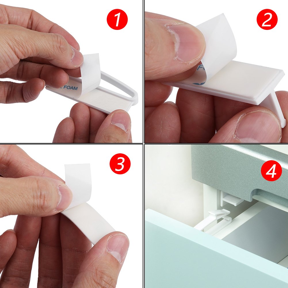 4-Pack Baby Drawer Locks, Childproof Cabinet Latches with Adhesive for Easy Installation – No Drilling or Screws, for Home Safety