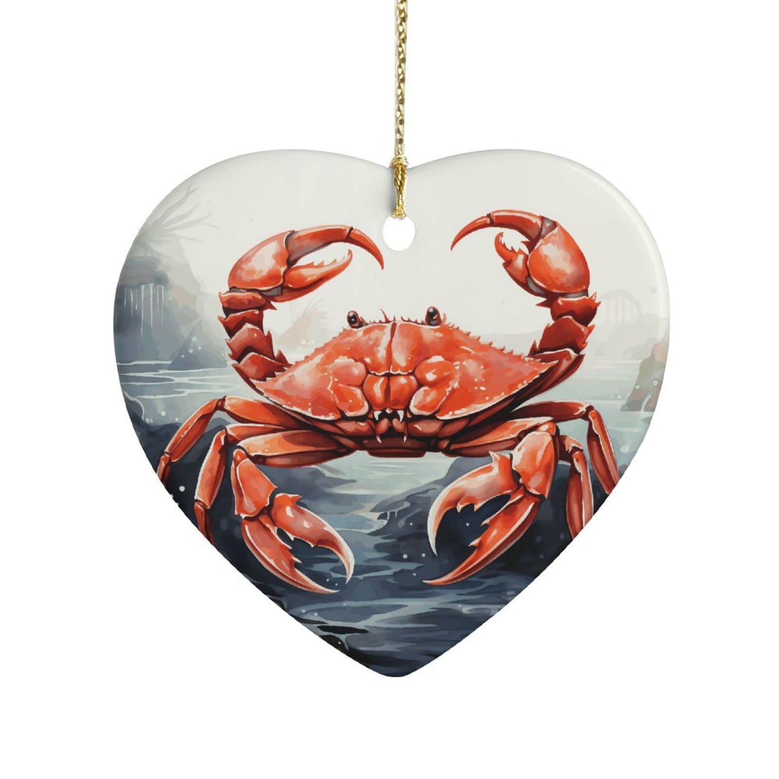 Red Crab Sea Heart Ornament Precious Heart-Shaped Pendant Idea Ceramic Ornaments with Gold String Personalized Heart Shaped Decoration for Outdoor Party Love
