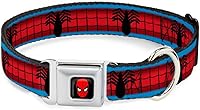 Vista 1 de Buckle-Down Collar de perro con hebilla de cinturón de seguridad, disfraz de Spider-Man a rayas azul/rojo/negro, 1 pulgada de ancho, se adapta a