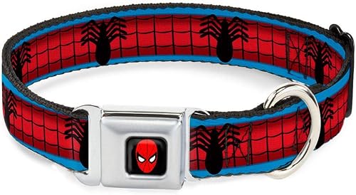 Buckle-Down Collar de perro con hebilla de cinturón de seguridad, disfraz de Spider-Man a rayas azulrojonegro, 1 pulgada de ancho, se adapta a