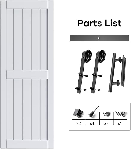Miniatura 6 de Losa blanca para puerta de granero de 32 x 84 pulgadas con kit de herrajes para puerta corredera de 5.5 pies, impermeable, antiarañazos, fácil de