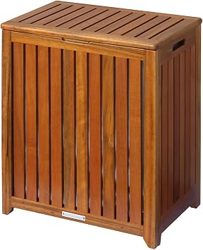Oceanstar Solid Wood Spa Laundry Hamper 24.75 in high x 20 in Wide x 13.25 in deep, Brown | Hinged lid to prop lid open hands free