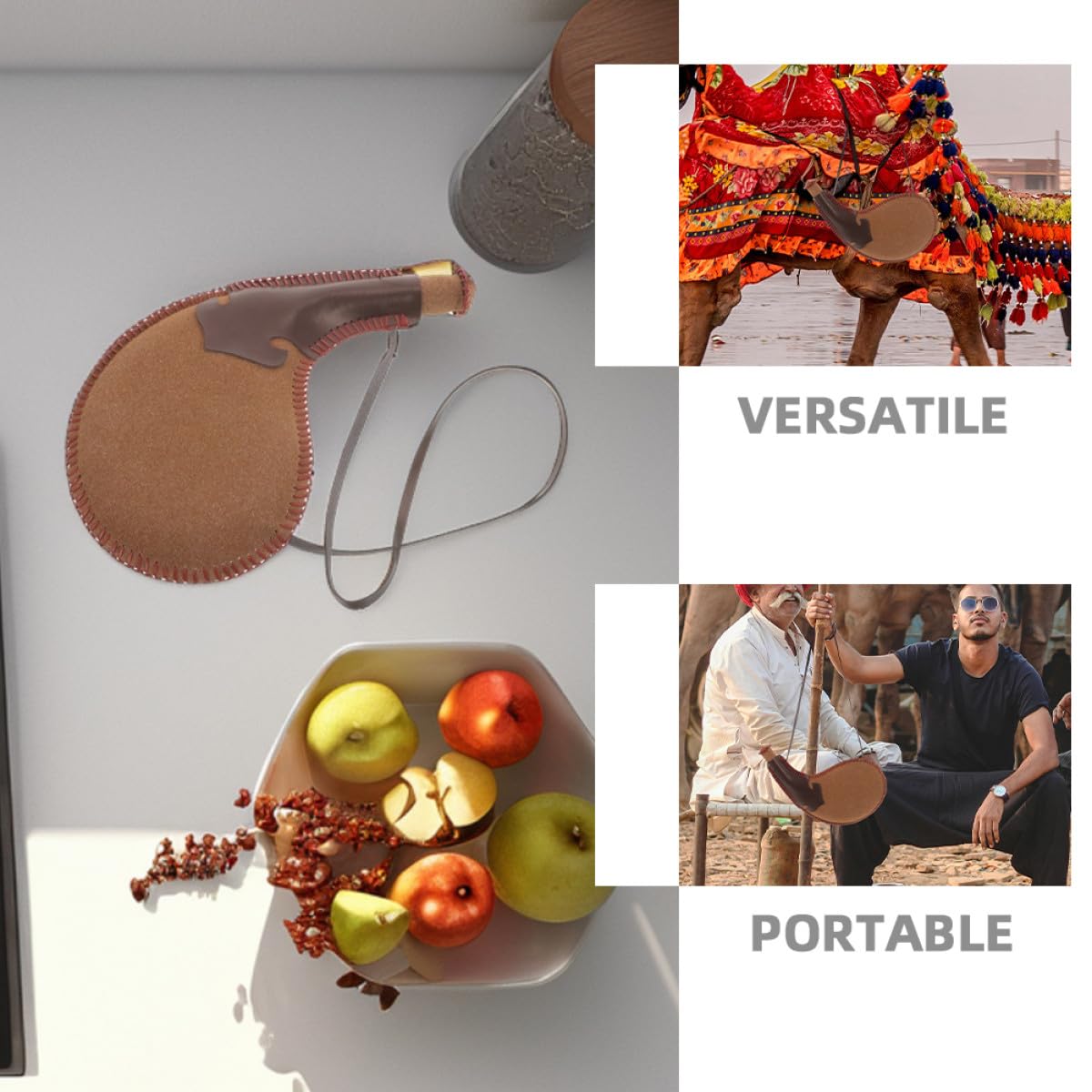 Healifty 2 Stück Traditionelle Bota Tasche aus Robustem Pu Leder 30cm Wasserbeutel für Camping Wandern Festival Leichter Flüssigkeitsbehälter mit Hüfttaschenfunktion Zufällige Farbe