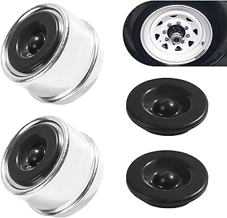 Downhill 2 PCS Trailer Bearing Dust Caps, 1.98-Inch Trailer Wheel Hub Dust Caps with 2 Rubber Stoppers, Towed vehicle Axle Grease Cap Replacements, Suitable for Most 2000 to 3500 Pound Axles (Silver)