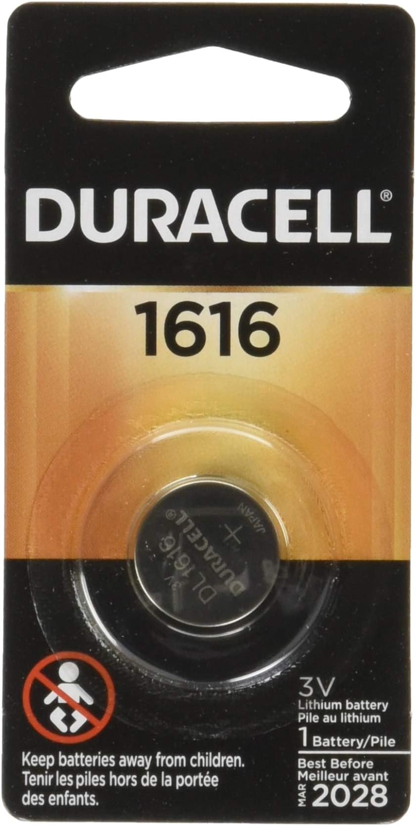 Duracell DL1616BPK Lithium Coin Battery, 1616 Size, 3V, 55 mAh Capacity (Case of 6)