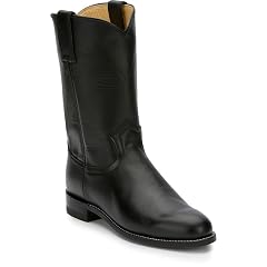 Justin Cora 10 Black Leather Roper Boots for Women - with Round Toe and J-Flex Comfort System Insoles