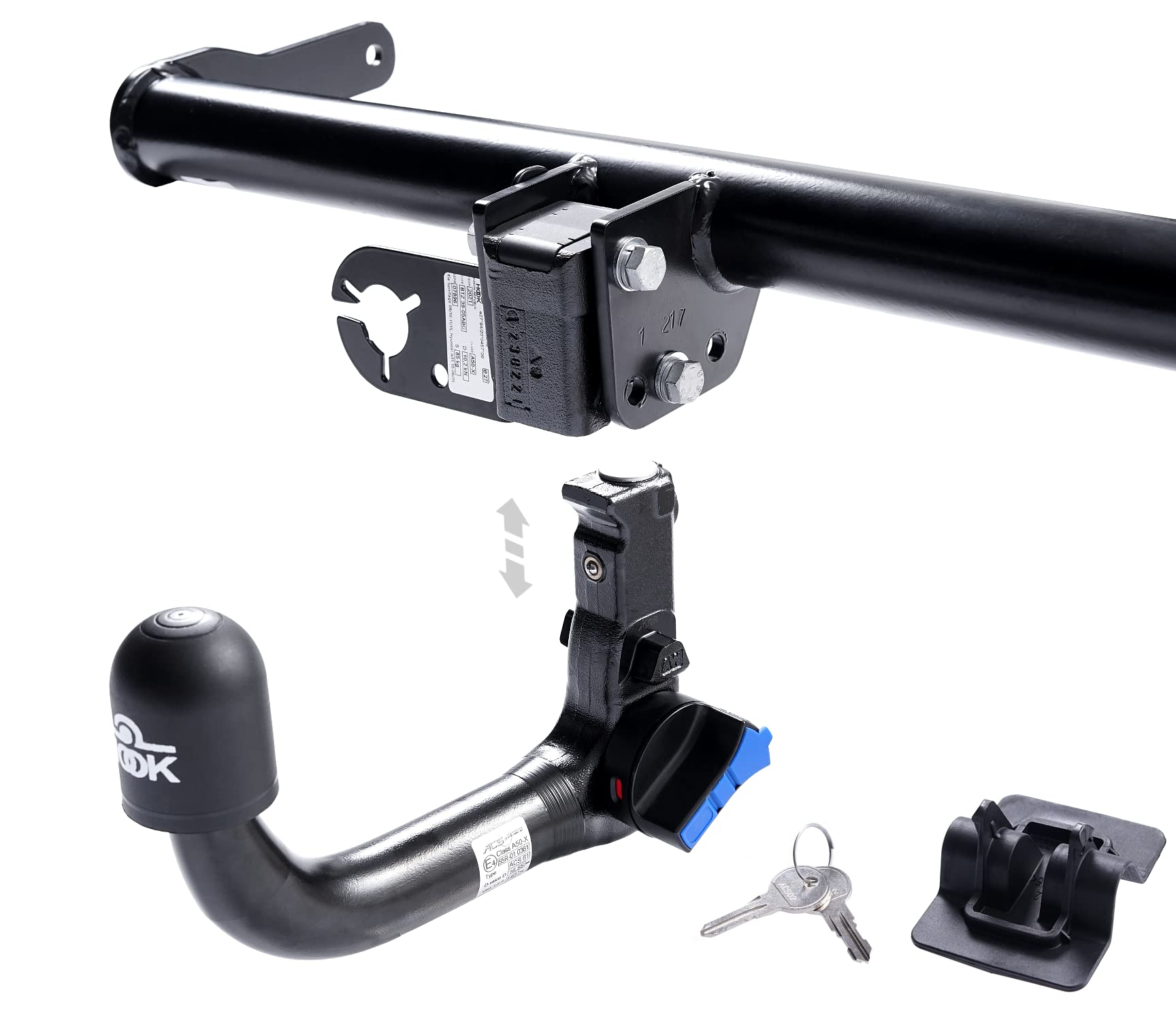 HOOK Gancio di traino verticale rimovibile AHK compatibile con Volkswagen Tiguan II AD1 dal 05.2016 + kit elettrico universale a 13 poli