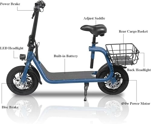 Vista 45 de SEHOMY Folding Electric Scooter with Seat for Adults, 15.5MPH, 20-Mile Range, 36V Battery, 12" Pneumatic Tire, Portable 450W Electric Scooters