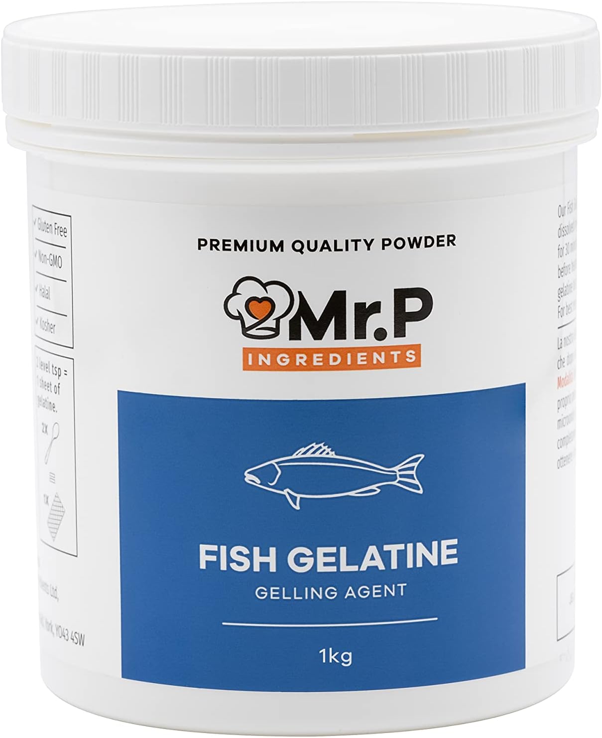 Mr.P Ingredients Fish Gelatine 1 Kg 160 Bloom Powder Stabiliser Gelling Aerating Agent Instant Halal Kosher Gluten Free Non-GMO (Recyclable Pot)
