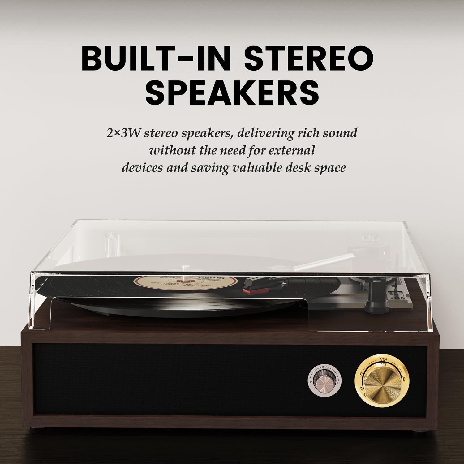 FYDEE Plattenspieler, Vinyl Schallplattenspieler mit Bidirektionalem Bluetooth 5.4, USB-Aufnahme Ohne PC & Wiedergabe, Retro Record Player mit 3-Gang & Dual-Lautsprecher, RCA-Ausgang, Rotbraun