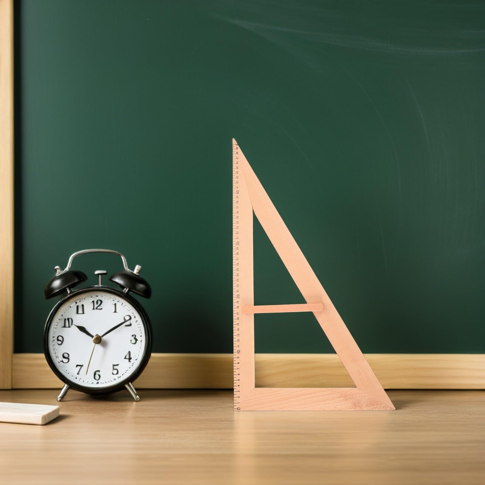 Righello Didattico in Legno 50cm e Squadra Angolare Set 2 Pezzi, Dispositivo di Misurazione per Scuola e Cucito, Strumenti Didattici per Studenti e Insegnanti