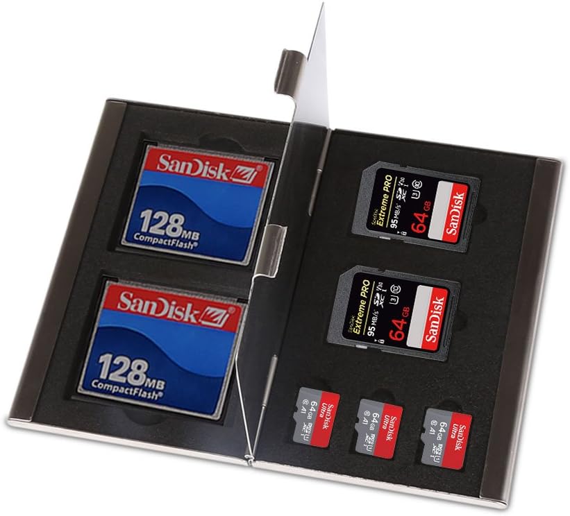 King of Flash Anti-shock Waterproof Silver Stainless Steel Metal Memory Card Case Holder Hard Storage 2 x SD SDHC SDXC Secure Digital 3 x Micro SD and 2 x CF Compact Flash Card