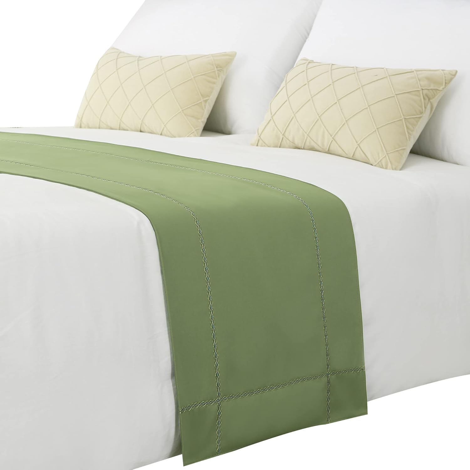 Bed Runner 210 x 50 cm for Queen Size Bed and Full Size Bed, Bed Throws for Foot of Bed, Green Bed Runner Bedding Scarves Decorations for Bedroom Hotel Wedding Room