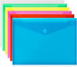 MAQIHAN Clear Plastic Envelopes - 6 Pack Poly Plastic Envelope Folders with Closure A4 Letter Size Waterproof Reusable 6 Colors Ideal for School Office Home Documents Photo Puzzles Organization