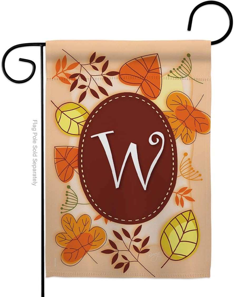 Autumn W Initial Burlap Garden Flag Monogram Falltime Harvest Scarecrow Pumkins Sunflower Leaves Season Autumntime Gathering Small Decorative Gift Yard House Banner Double-Sided Made In USA 13 X 18.5