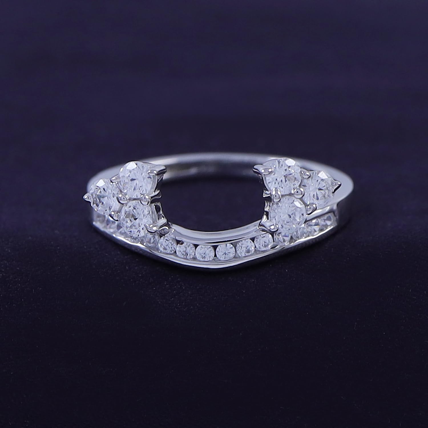 0.97 Carat Round White Cubic Zirconia Three Stone Enhancer Guard Ring 14K Gold Over Sterling Silver