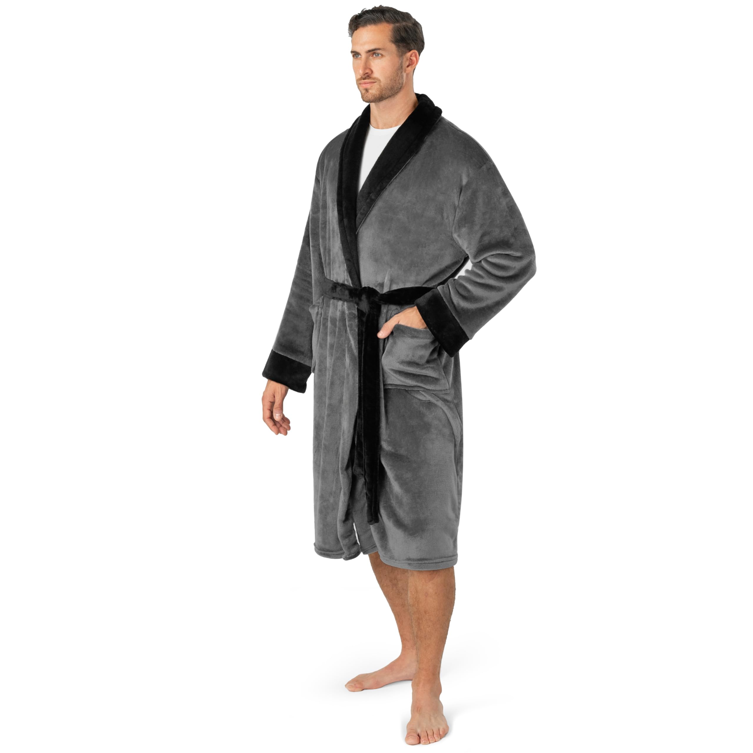 PAVILIA Mens Soft Robe | Warm Fleece Robes for Men, Soft Spa Bathrobe with Shawl Collar and Pockets