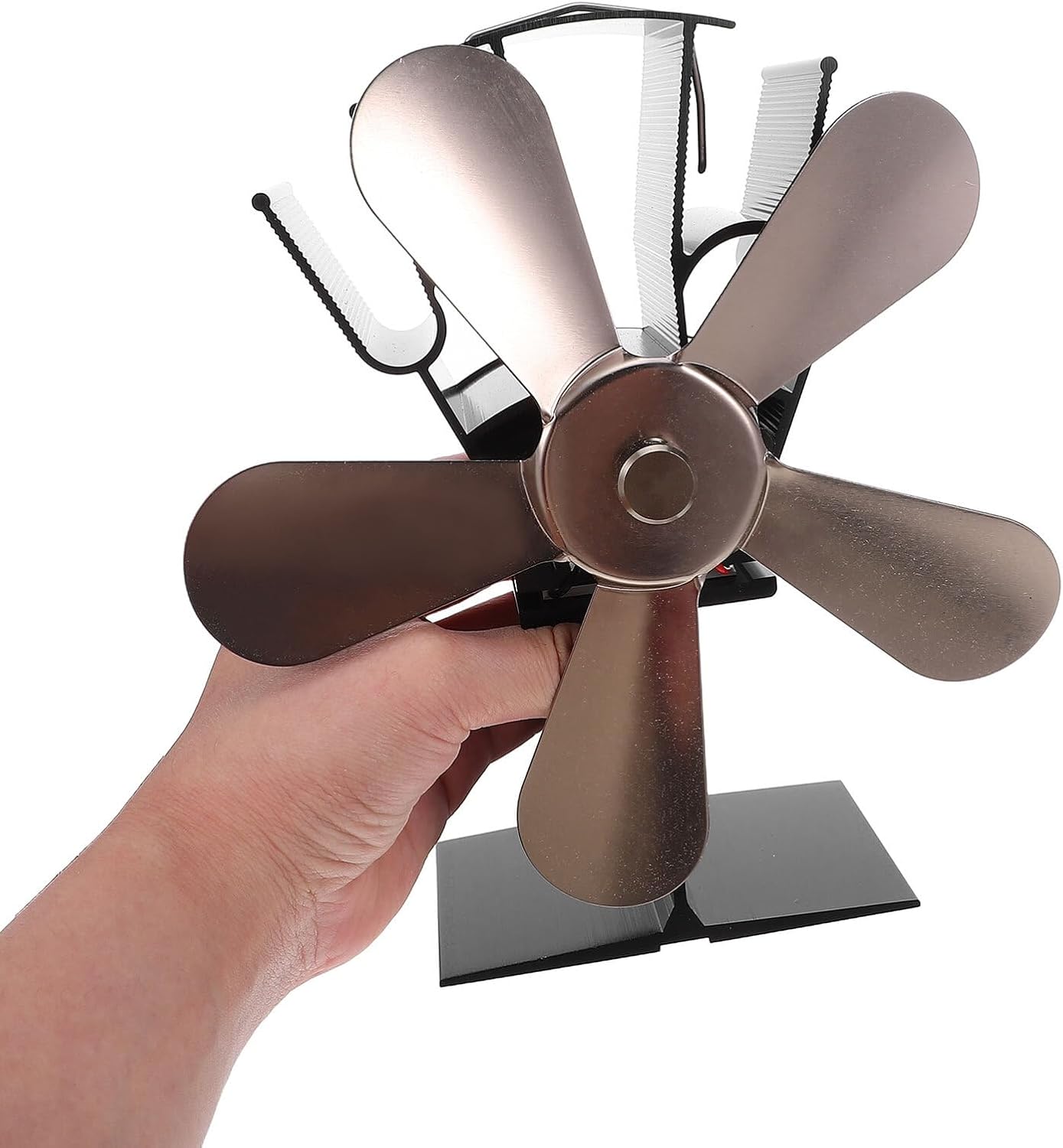 Heat Powered Wood Stove Fan with 5 Blades, Copper Finish, Thermoelectric Air Mover for Wood Burners and Stove Tops, Fireplace Accessory for Home Heating