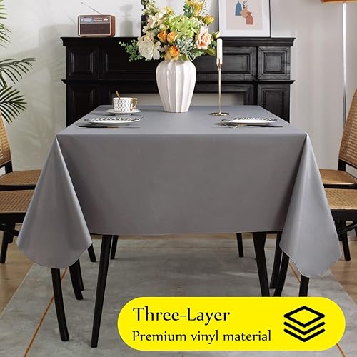 Miniatura 2 de SASTYBALE Mantel de vinilo con parte trasera de franela, manteles de plástico impermeable a prueba de aceite para mesas rectangulares, manteles de