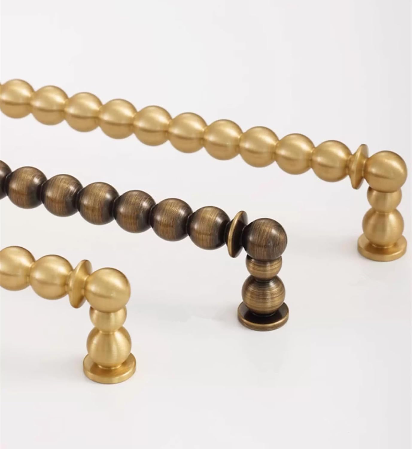 MFYS Beads Drawer Pulls Handles Antique Brass Kitchen Cabinet Pulls Handles Brushed Brass Cupboard Handles for Bathroom (1, Antique Brass, 5.0" Hole to Hole)