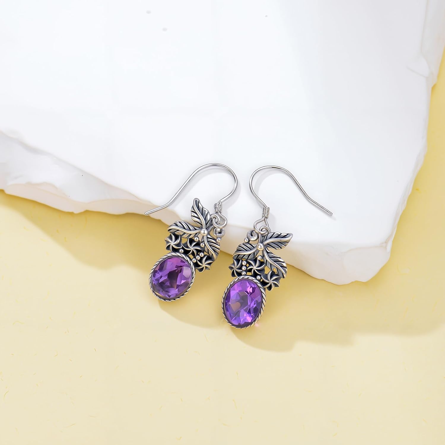 Natural Amethyst Dangle Drop Earrings for Women 925 Sterling Silver Earring for Her Oval Gemstone Birthstone Jewelry for Mom Wife - Image 4