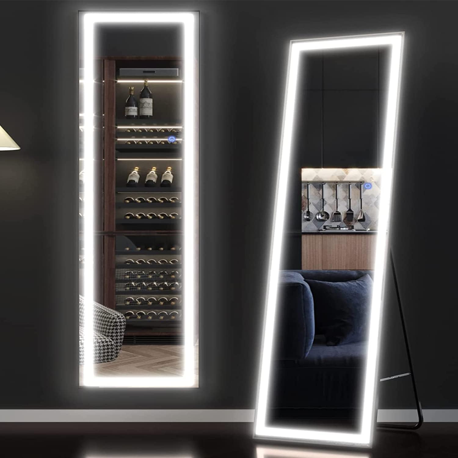 Wetech 63"x16" Full-Length Mirror with LED Lights,Large Mirrors for Wall,Big Stand Mirror for Bedroom,Lighted Full Body Mirror,Free Standing Floor Mirror(Black)