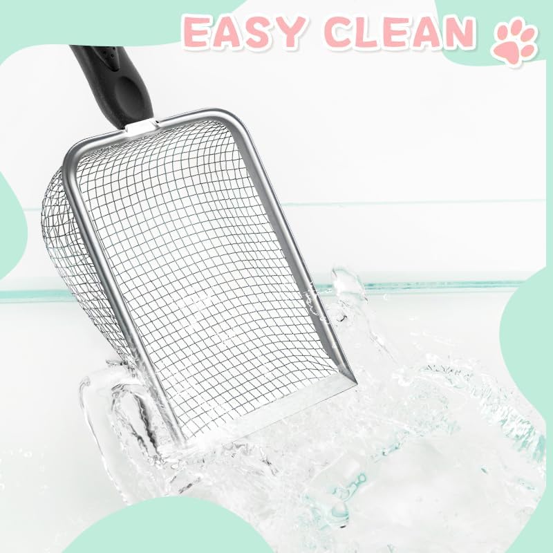 Metal Cat Litter Scoop Stainless Steel Mesh Shovel Easy Clean Reptile Terrarium Sand Waste (Black)
