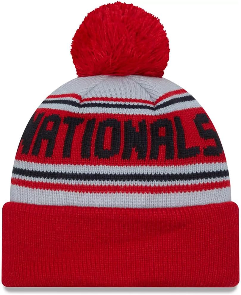 New Era Sport Cuffed Wordmark Cheer Beanie Hat with Pom - MLB Raised Cuff Knit Toque Cap