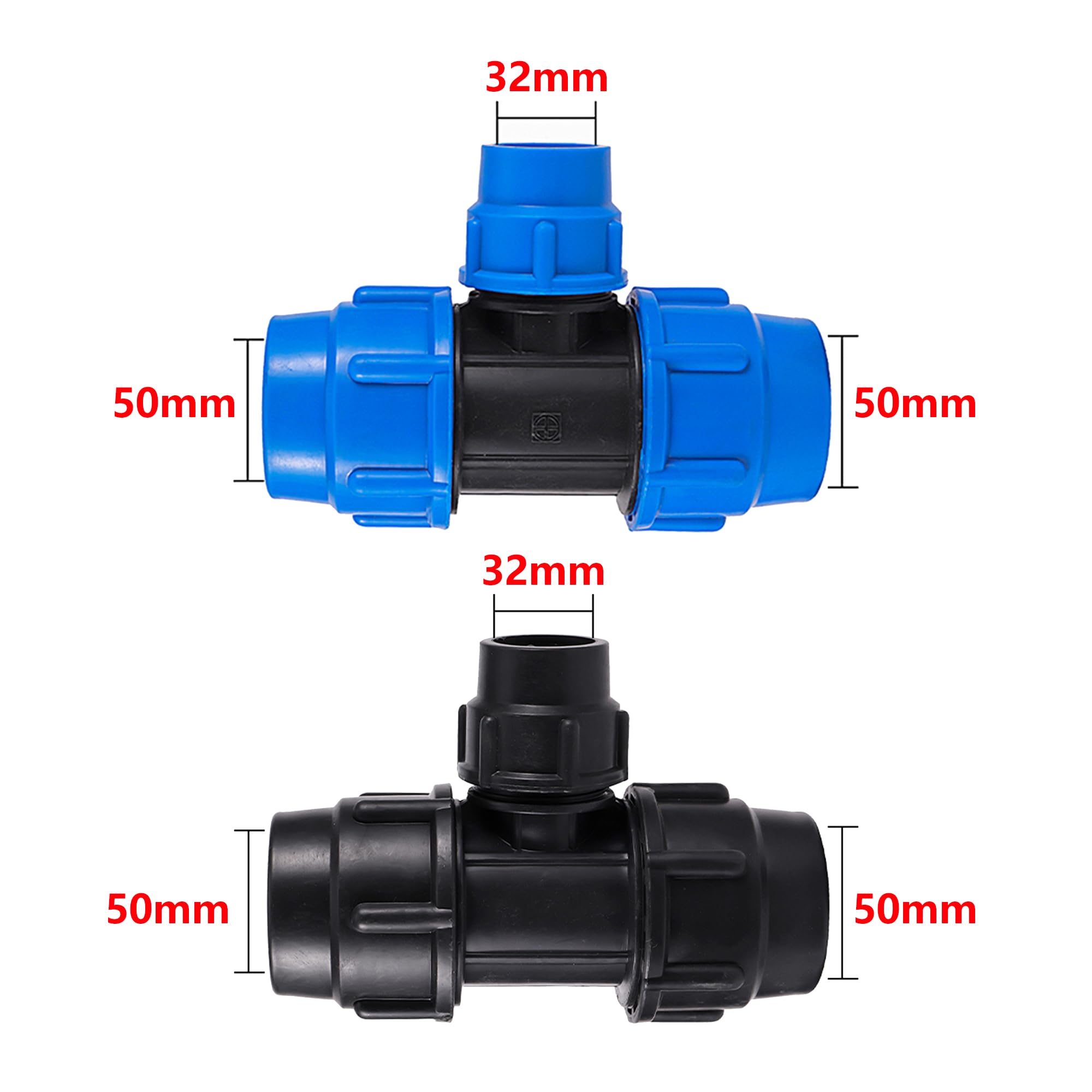 Accesorios para tuberías de riego, Conector de Manguera Reductor en T for tubería PE, desviador riego jardín, 20-50mm
